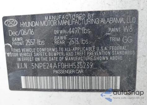 2017 Hyundai Sonata Se из США, поврежденный, VIN 5NPE24AF0HH535239